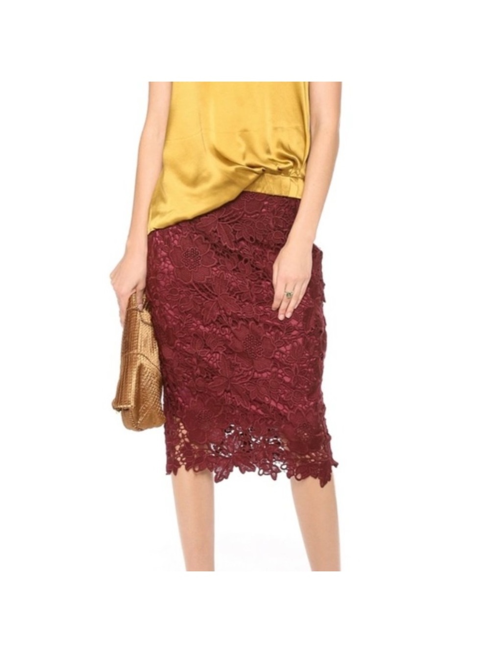 Elizabeth and James Lace Midi Skirt Maroon Size 8